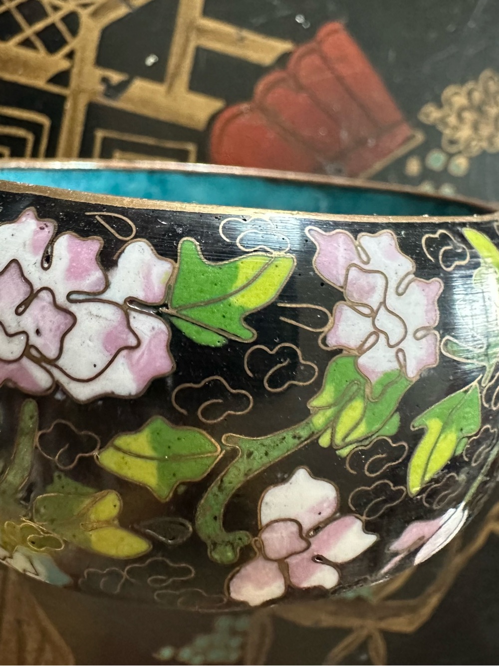 Vintage cloisonné bangle bracelet made in Beijing 3” across